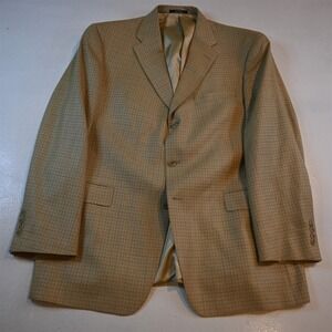 Austin Reed 44R Beige Gold Check Wool USA Made Mens Blazer Jacket Sport Coat